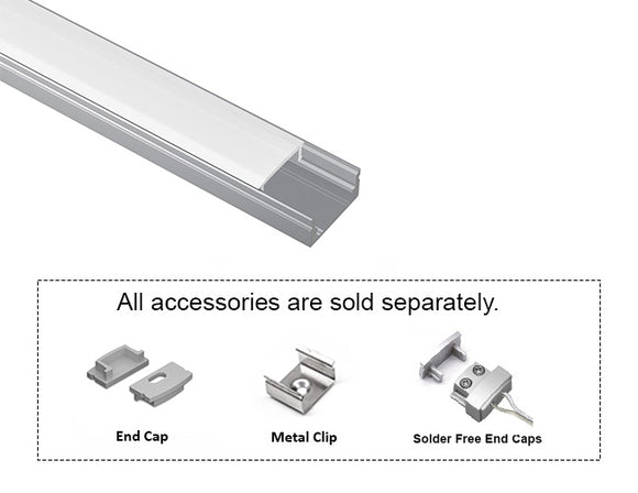 SLIM FLAT - GLQ 1709 Silver Aluminum Channel + Milky Diffuser -94"