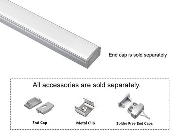 SLIM FLAT GLQ 1709 silver aluminum LED channel with milky frosted diffuser and installation accessories