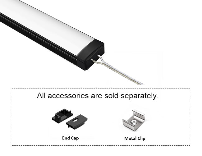 LED Light Connector with Aluminum Channel - SLIM FLAT GLQ 1709 Black Channel + Milky Diffuser - 94"