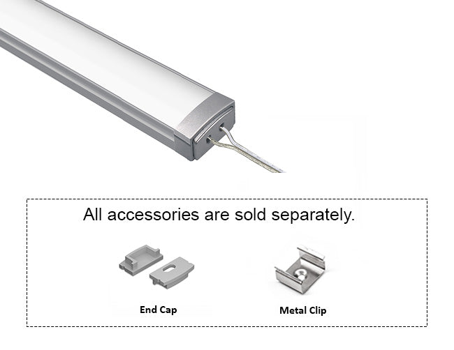 LED Light Connector with Aluminum Channel - SLIM FLAT GLQ 1709 Silver Channel + Milky Diffuser - 94"