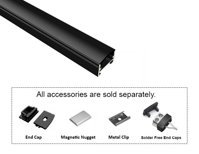 SLIM FLAT-SL - GLQ 1711 Black Aluminum Channel + Black Diffuser - 94"
