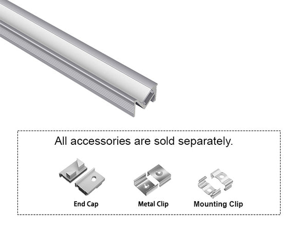 ANGLE RECESS - GLQ 1811 Silver Aluminum Channel + Milky Diffuser - 94"