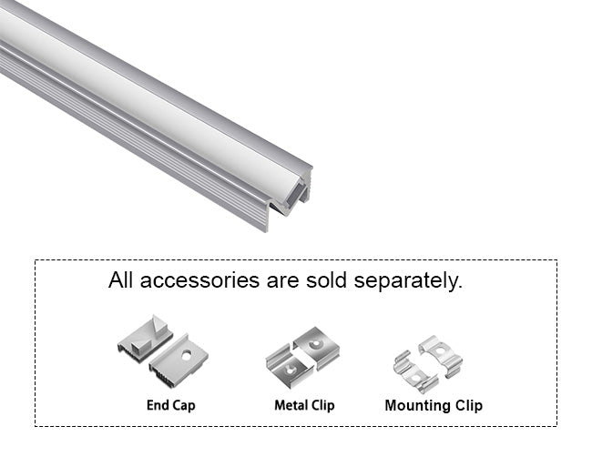 ANGLE RECESS - GLQ 1811 Silver Aluminum Channel + Milky Diffuser - 94"