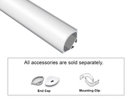 GL LED Round Corner-L YD-2004 Silver Aluminum Channel with Milky Diffuser provides wide, even illumination by housing two rows of LED strips.