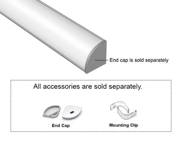 GL LED Round Corner-L YD-2004 Silver Aluminum Channel with Milky Diffuser provides wide, even illumination by housing two rows of LED strips.