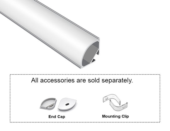 GL LED Round Corner-L YD-2004 Silver Aluminum Channel with Milky Diffuser provides wide, even illumination by housing two rows of LED strips.