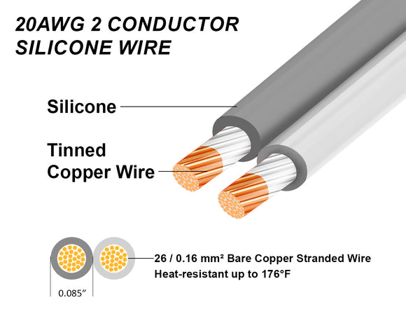 20AWG 2 conductor silicone wire with tinned copper conductor for high temperature wiring