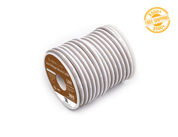 Side view of 20AWG DC 2 Conductor Silicone Wire - Grey & White, 50ft, 200ft or 500ft. A label of free shipping for orders over $500 is shown as well.