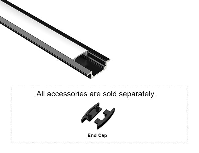 SLIM SHALLOW RECESS - GLQ 2309 Black Aluminum Channel + Milky Diffuser - 94"