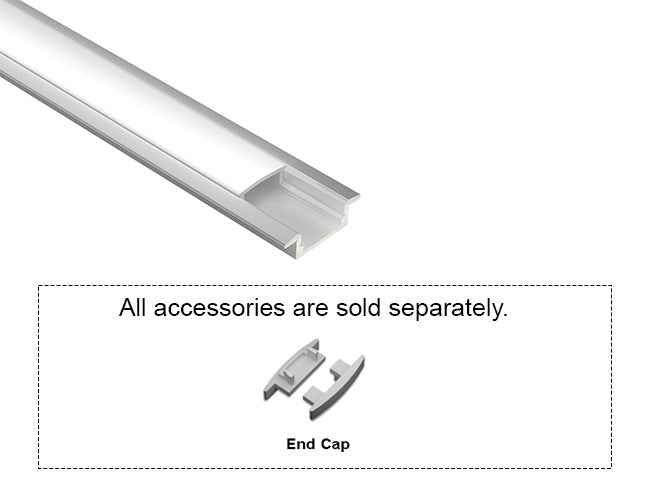 SLIM SHALLOW RECESS - GLQ 2309 Silver Aluminum Channel + Milky Diffuser - 94"