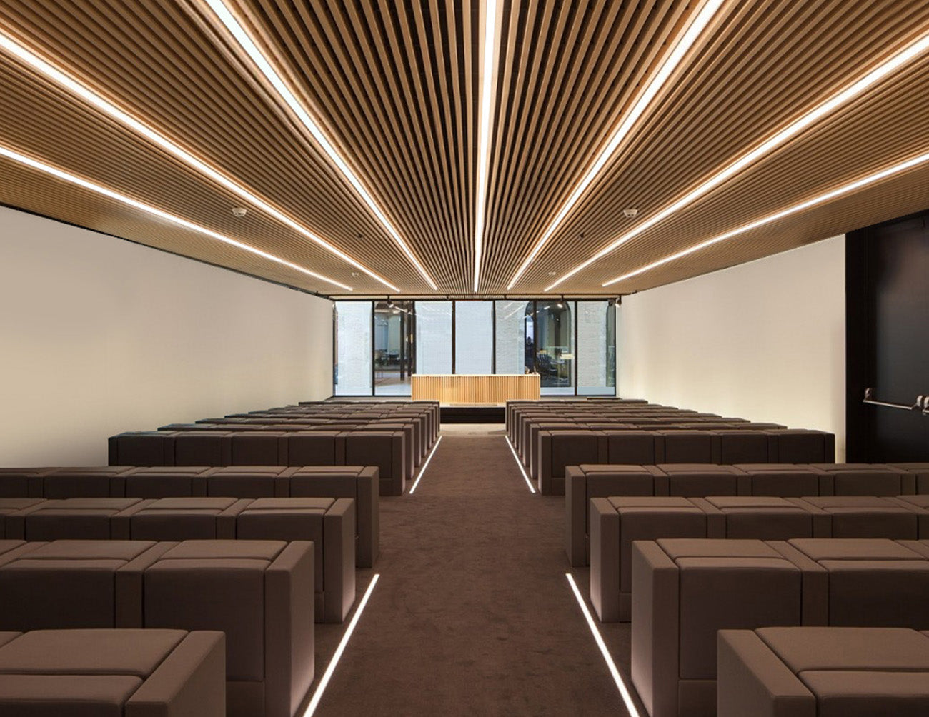 120VAC COB LED strip lights decorate a meeting room.