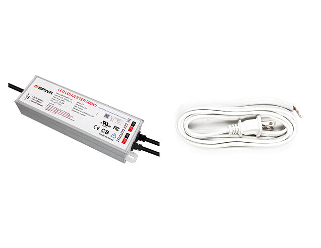 A 300W 12VDC LED power supply with a two-prong power cord for line voltage.