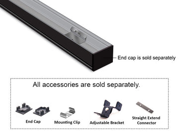 3021 Linear ES 3021 Black Aluminum Channel with Clear Diffuser features a deep housing and inner mounting clip for secure LED strip installation. Crafted from premium anodized aluminum, it ensures smooth, even illumination and excellent heat dissipation.