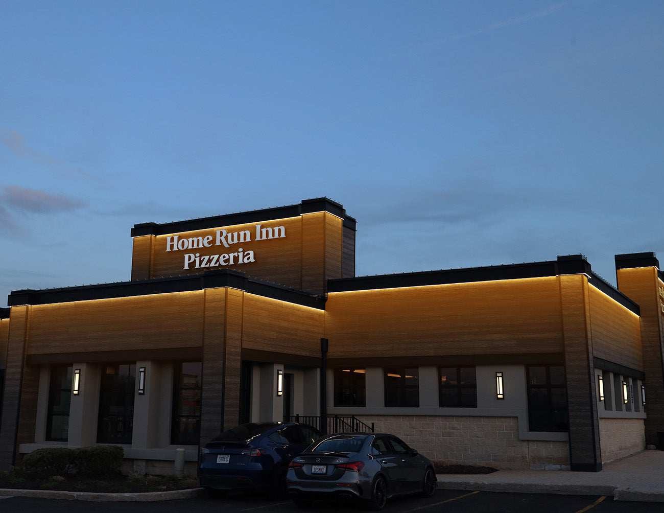 3021 wall washer LED lights are used for outdoor restaurant illumination.