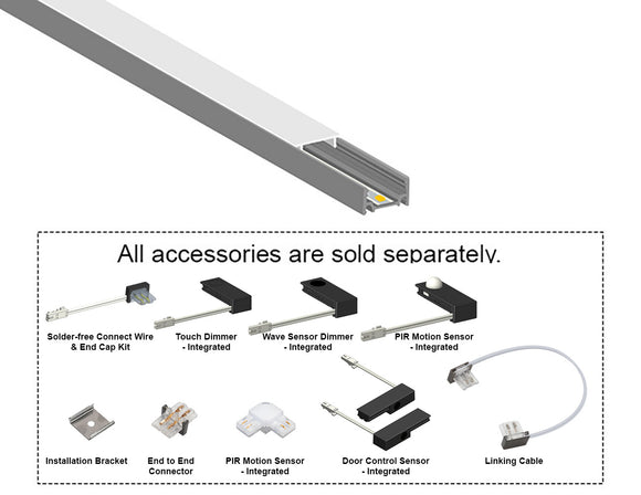 Undercabinet Light 31134 surface mounted solder-free LED linear light with plug and play connector, anthracite finish, cuttable design for cabinet lighting