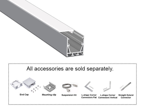 GL LED ES-3535 Aluminum Channel with Milky Diffuser features a compact square profile for uniform, glare-free light output. Its deep extrusion design reduces hotspots while the anodized aluminum body provides superior heat dissipation and lasting durability for professional LED installations.