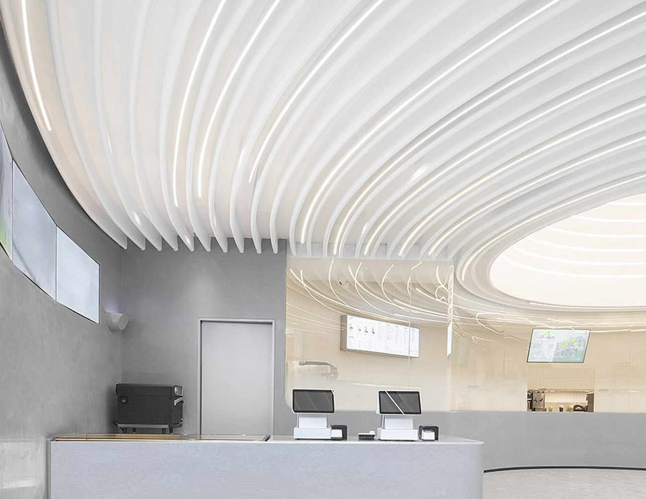 3D neon LED lights are used for office illumination.