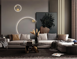 3D neon LED lights are used for living room illumination.