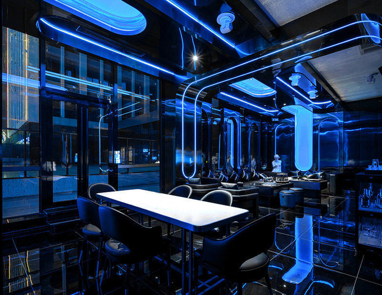 3D neon LED lights are used for restaurant illumination.