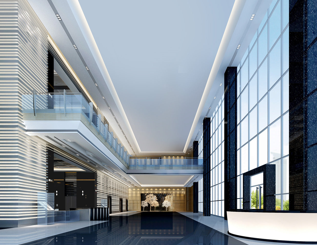 COB 120V dimmable LED strip installed on the ceiling of a company lobby, delivering neutral lighting.