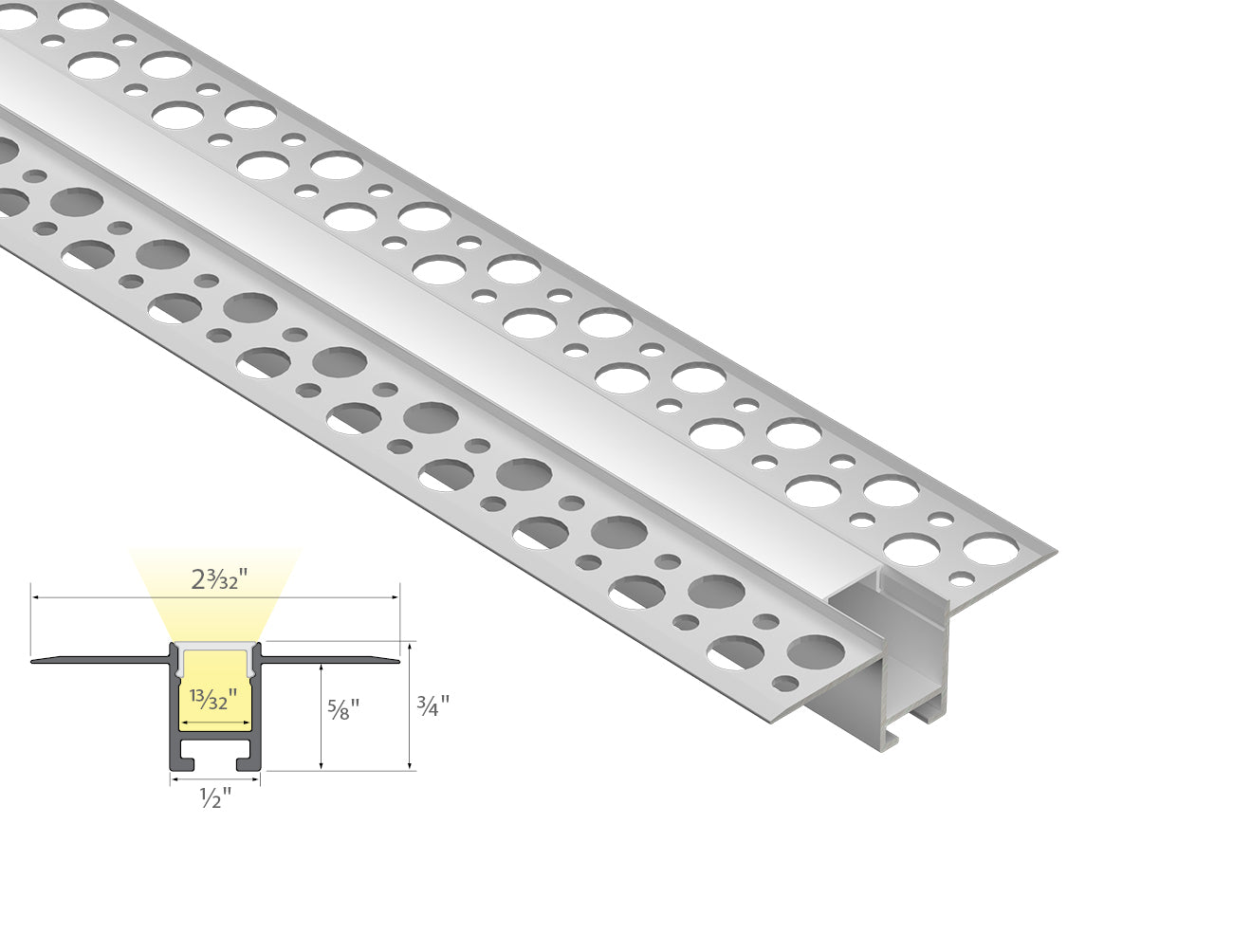 SLIM TRIMLESS RECESS - GLQ 5319 Silver Aluminum Channel + Milky Diffuser - 94"