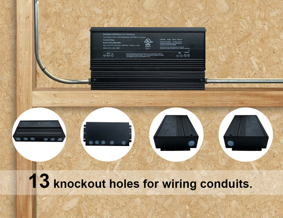 Professional-grade LED driver with 5-in-1 dimming and 13 knockout wiring options.