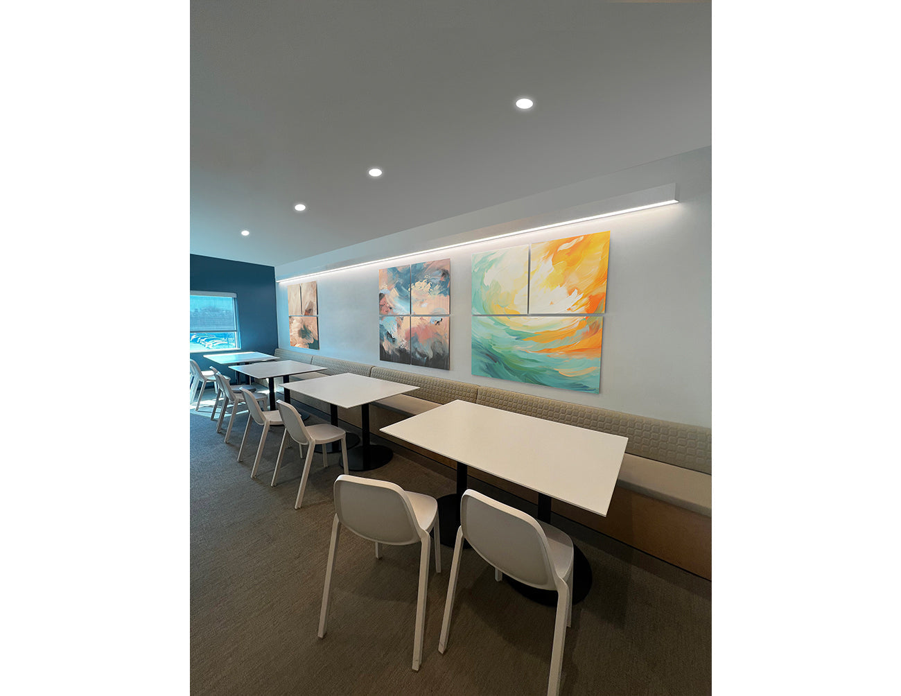 Honeycomb anti-glare LED light installed on restaurant wall enhances dining atmosphere comfort