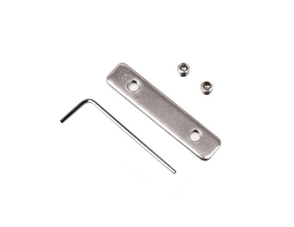 Top view of Type B aluminum straight extension connector with two holes and two screws.