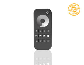 The RT6 Single Color LED Controller is a sleek and intuitive remote designed for precise control of single color LED lighting. Featuring an ultra-sensitive touch brightness ring and four independent zone buttons, it allows seamless adjustment and flexible management of multiple lighting areas. Powered by AAA batteries, the RT6 ensures up to 80ft wireless control with reliable signal transmission