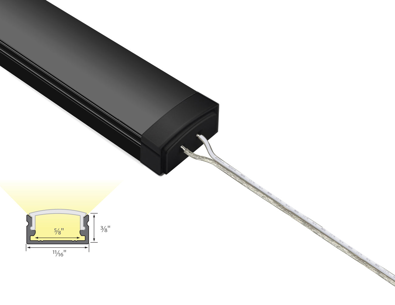 LED Light Connector with Aluminum Channel - GLQ 1709 Black Channel + Black Diffuser -94"