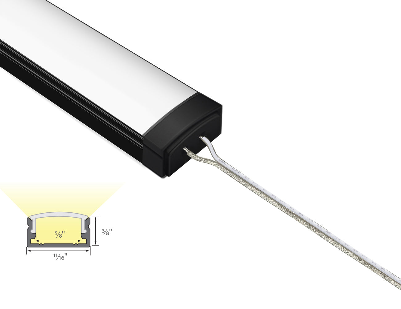 LED Light Connector with Aluminum Channel - GLQ 1709 Black Channel + Milky Diffuser -94" - 0