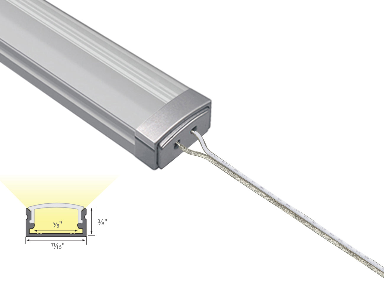 LED Light Connector with Aluminum Channel - GLQ 1709 Silver Channel + Clear Diffuser -94"