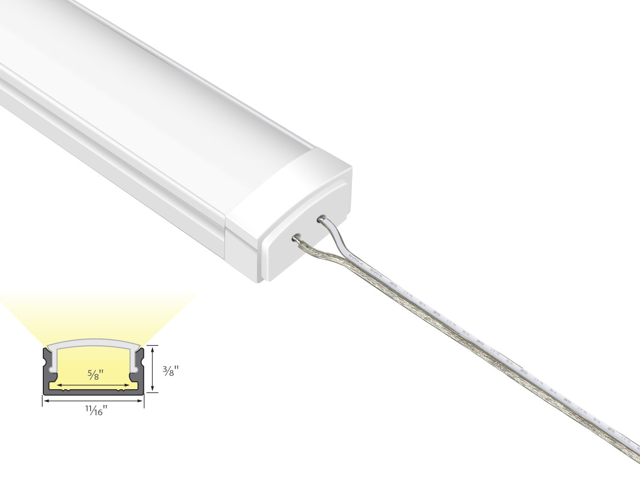 LED Light Connector with Aluminum Channel - GLQ 1709 White Channel + Milky Diffuser -94"