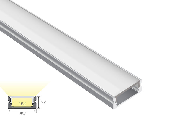 SLIM FLAT - GLQ 1709 Silver Aluminum Channel + Milky Diffuser -94" - 1