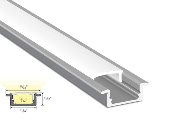 SLIM SHALLOW RECESS - GLQ 2309 Silver Aluminum Channel + Milky Diffuser - 94" - 1