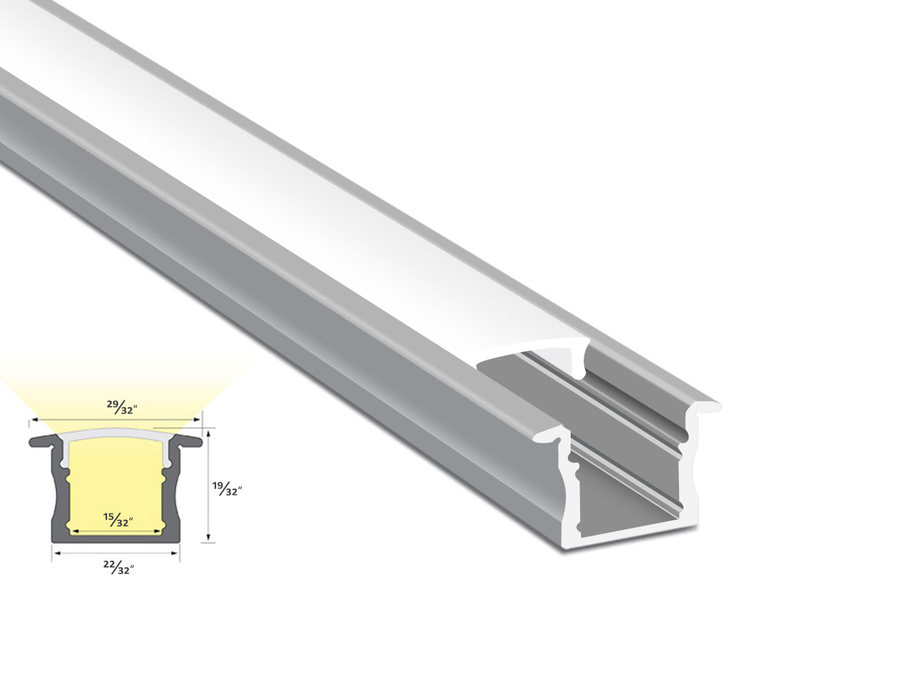 SLIM RECESS - YD 1201 Silver Aluminum Channel + Milky Diffuser - 94"