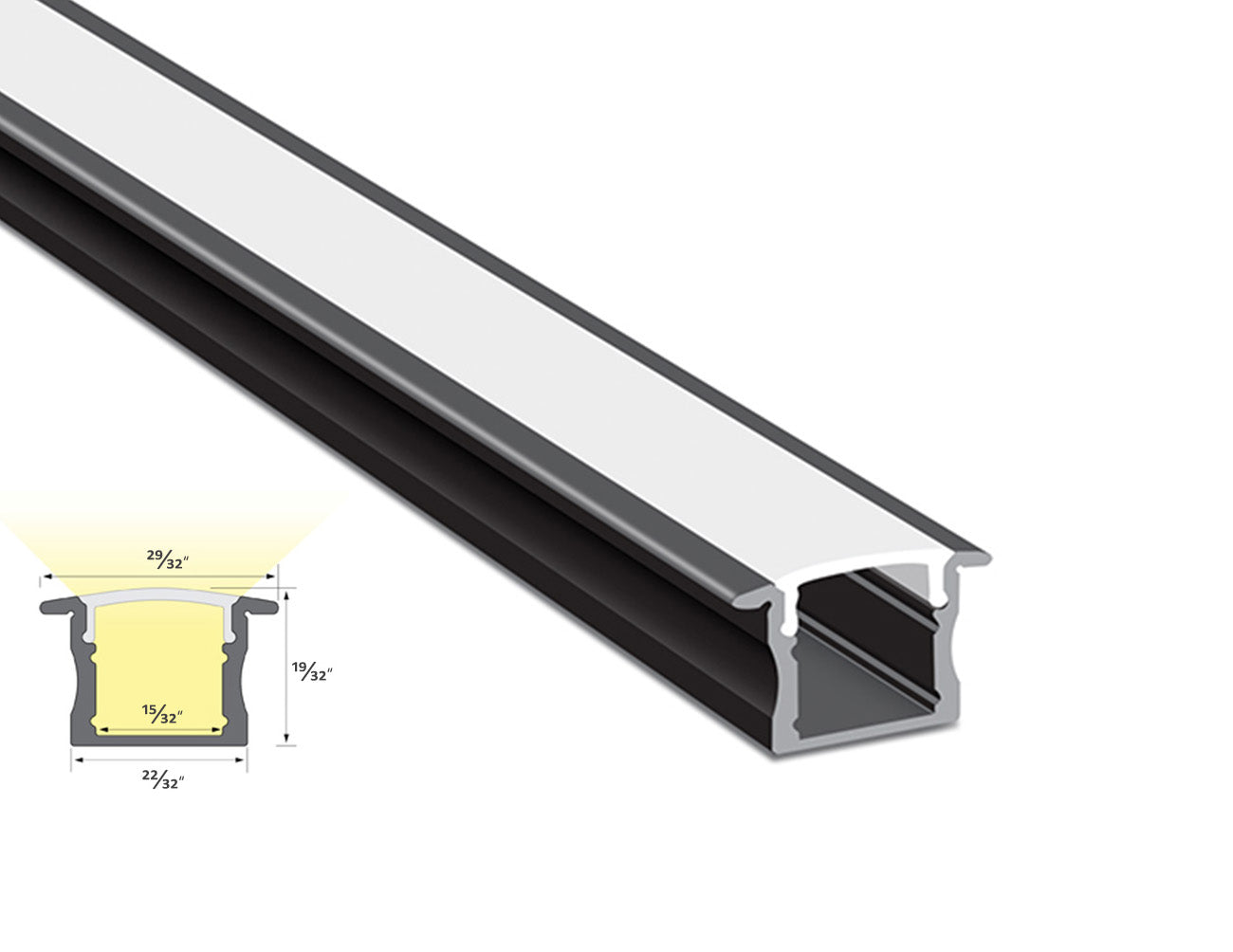 SLIM RECESS - YD 1201 Black Aluminum Channel + Milky Diffuser - 24"/94"