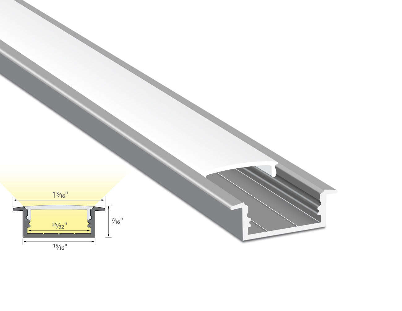 FLAT RECESS - ES 3011 Silver Aluminum Channel + Milky Diffuser - 94"