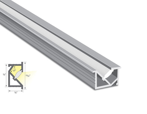 Cross section view of aluminum channel JH 1716 angle recess silver color, showing its dimension and light glowing directions.