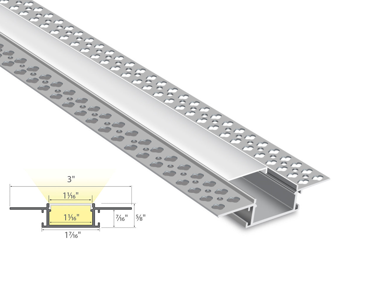 TRIMLESS RECESS - YD 7615 Silver Aluminum Channel + Milky Diffuser - 94"