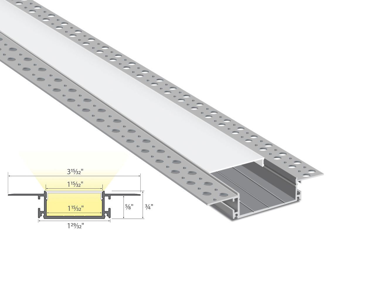 WIDE TRIMLESS RECESS - GL 081 Silver Aluminum Channel + Milky Diffuser - 94"