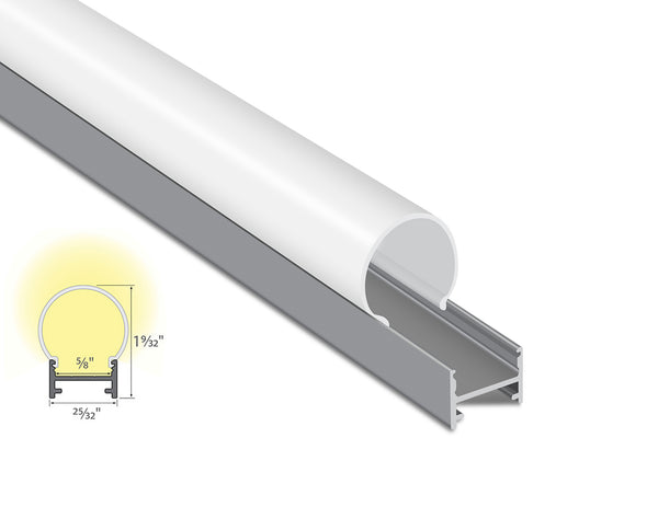 ROUND SURFACE - A 2033 Silver Aluminum Channel + Milky Diffuser - 94“ - 1