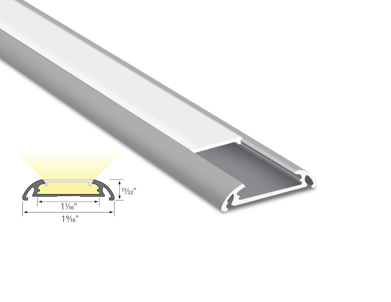 THIN FLAT - YD 2601 Silver Aluminum Channel + Milky Diffuser - 24"/94"/118"