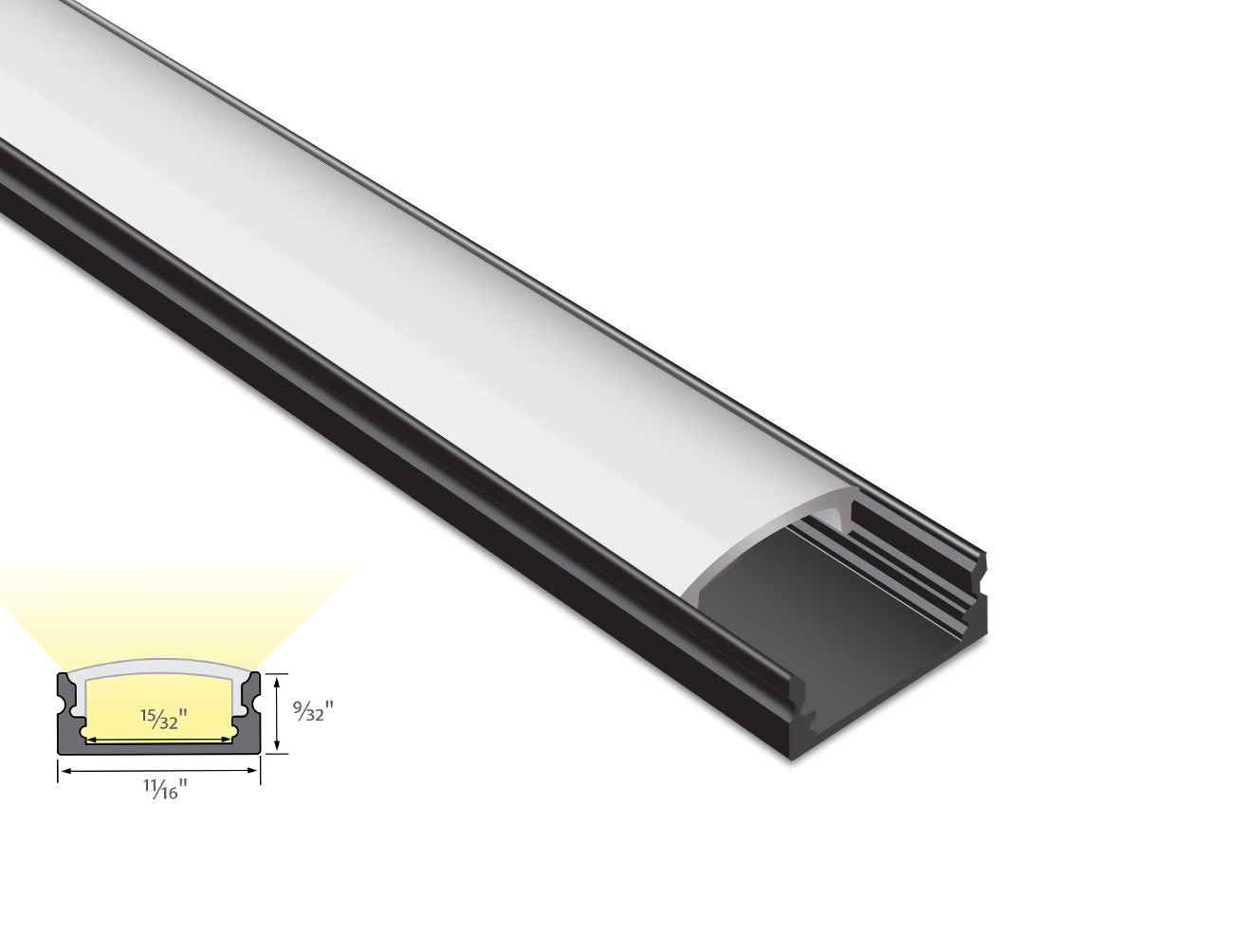 SLIM FLAT - YD 1205 Black Aluminum Channel + Milky Diffuser - 94"