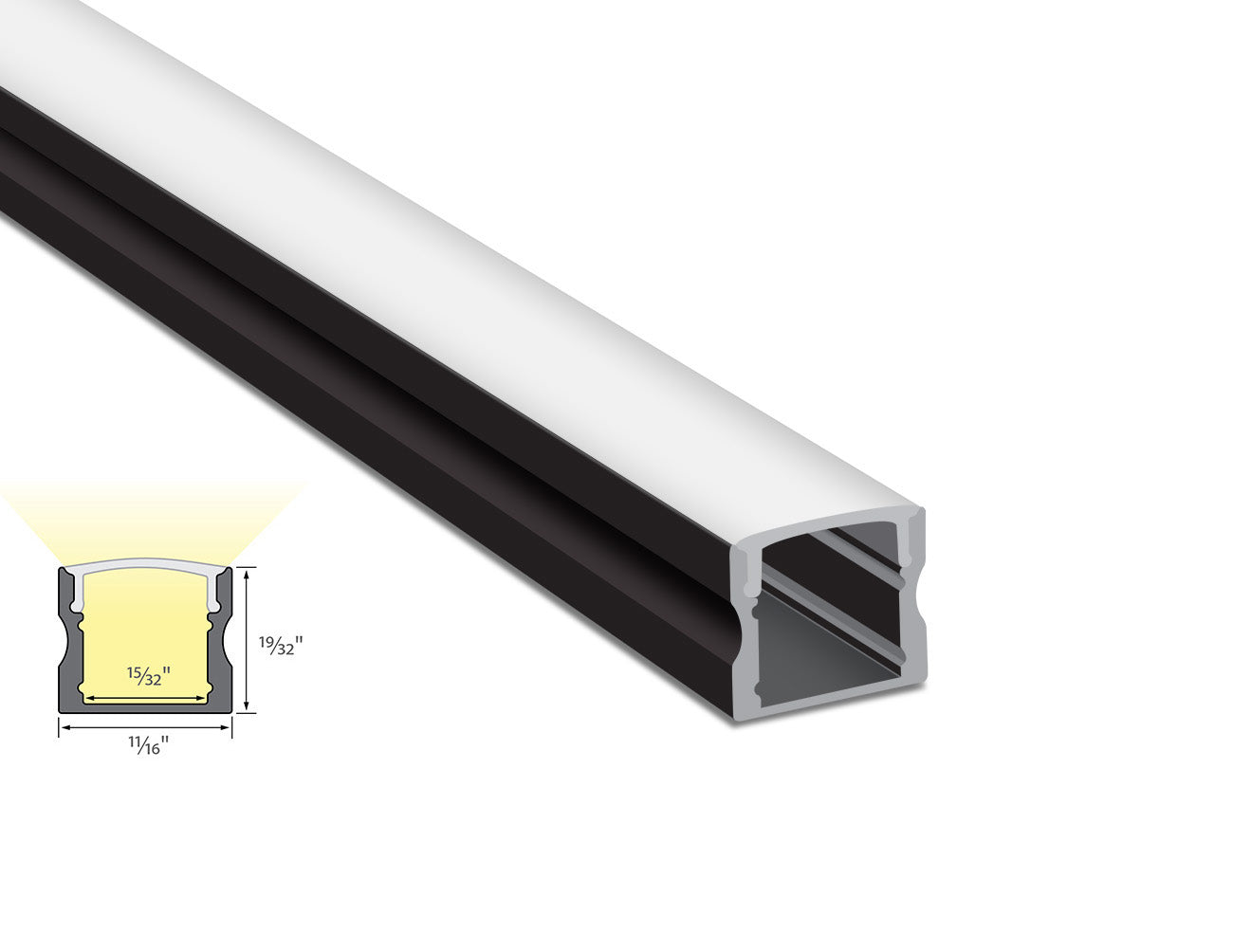 SLIM SQUARE - YD 1202 Black Aluminum Channel + Milky Diffuser - 94"