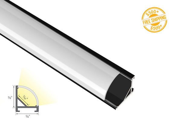 Aluminum Channel ROUND CORNER-S-SL GLQ1619 Black Channel + Milky Diffuser