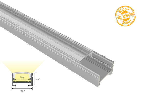 Aluminum Channel SLIM FLAT GLQ 1711 Silver Channel + Clear Diffuser