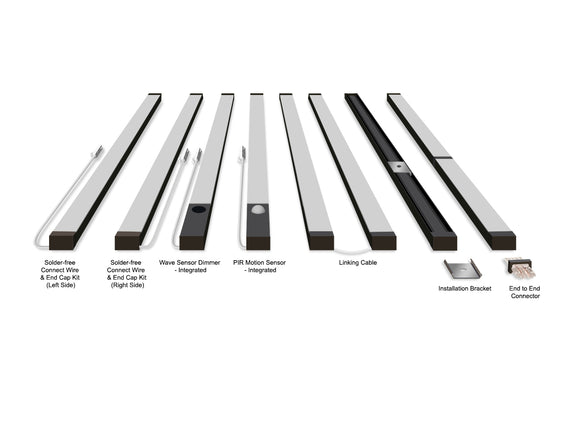 Modular undercabinet LED linear light 31134, titanium grey channel, flexible cutting and connector options