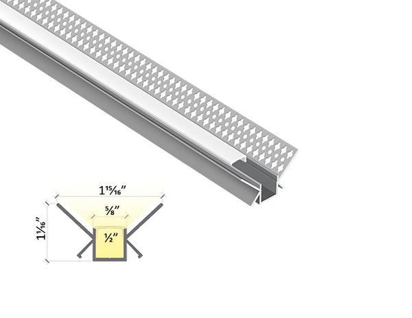 INSIDE CORNER - BY 5026 Silver Aluminum Channel + Milky Diffuser - 94" - 1