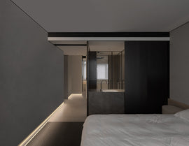 Aluminum LED channel recessed into indoor baseboard, ideal for ambient lighting using 3/16in wide LED tape.